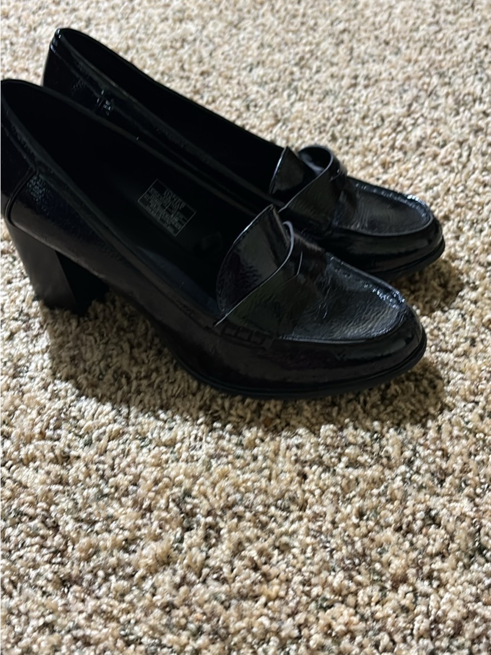 Jones New York Black Patent Block Heel Loafers